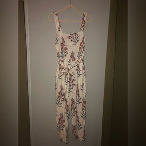 H&M White Floral Linen Jumpsuit
